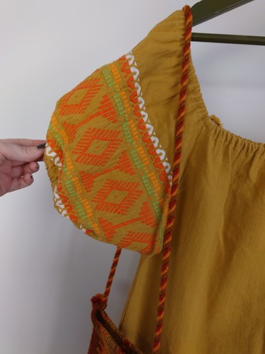 Vintage Embroidered Handwoven 100% Cotton Kaftan Maxi Dress & Bag Boho Peasant - Picture 4 of 22