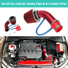 Universal Cold Air Intake Kit+Heat Shield Red Pipe Power Flow Hose System AUXITO
