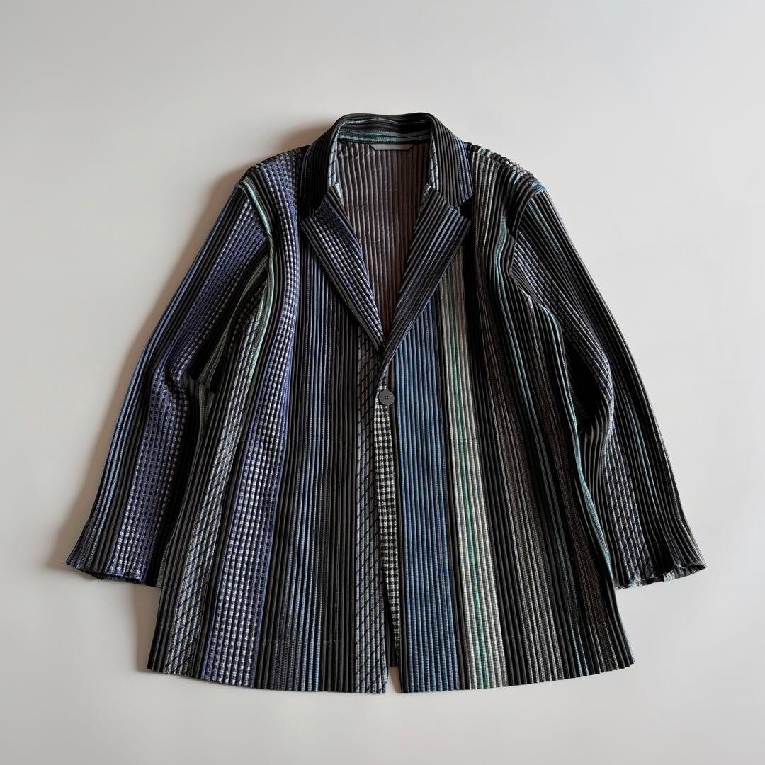 【美品】HOMME PLISSÉ ISSEY MIYAKE ブルゾン サイズ2 HOMME PLISSE ISSEY MIYAKE pleated 2B jacket Blue Black size
