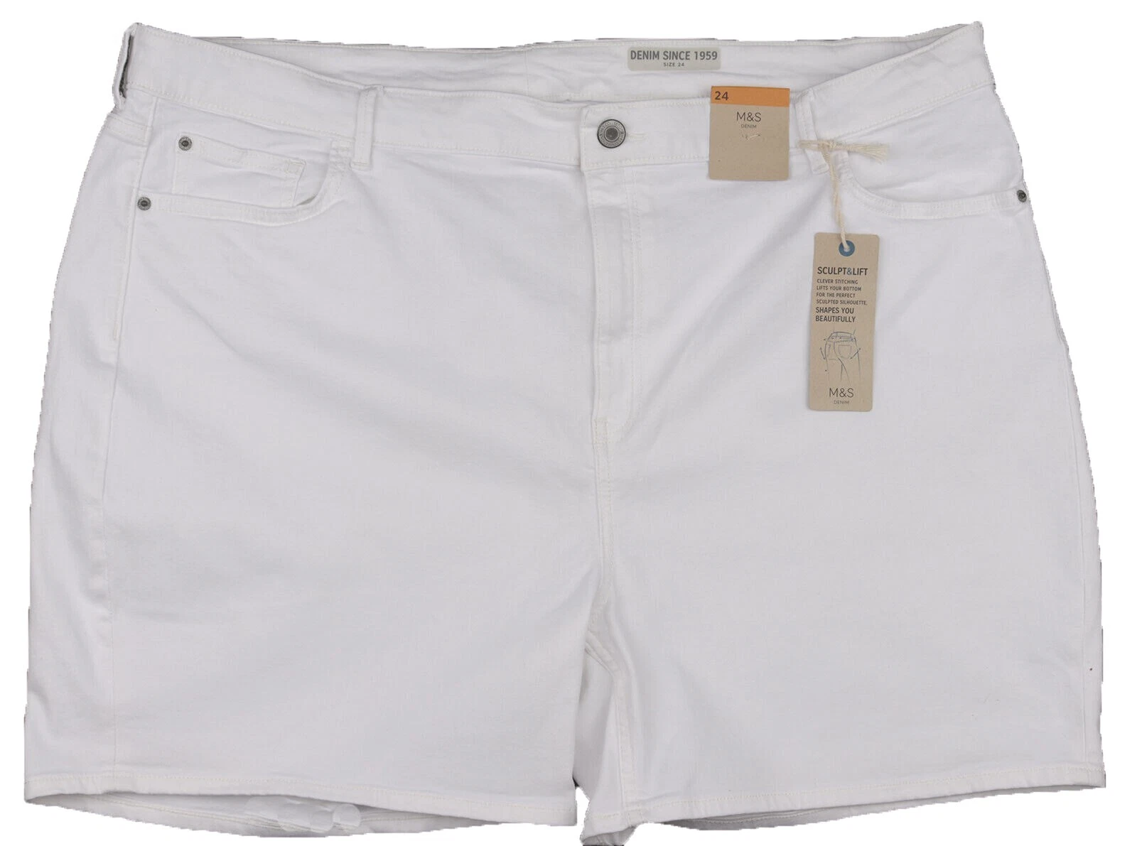 M&S Womens Marks and Spencer White Denim Sculpt & Lift Shorts Size 24 zz