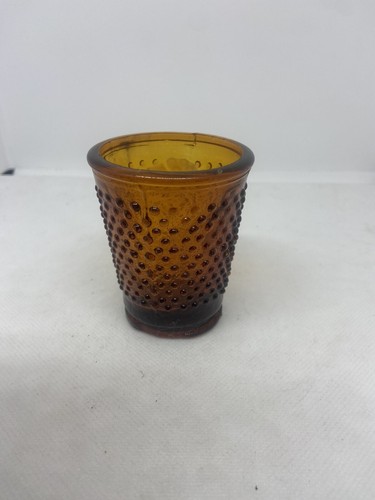 Vintage “Fenton Style” Shot Glass/Candle Holder Amber Glass Hobnail Decor Home - Picture 2 of 4