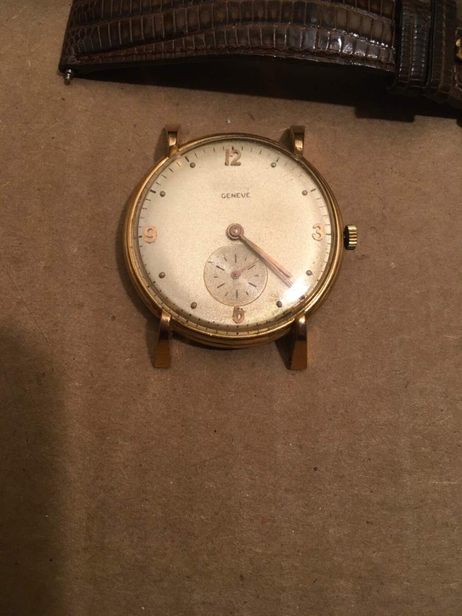 Vintage Runs Solid 18k Gold Mens Lusina Geneve 18 Jewel Sweep 2nd