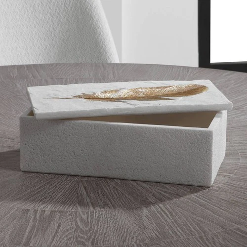 Nephele 12 1/4" Wide Gold Feather Decorative Box - Picture 1 of 4