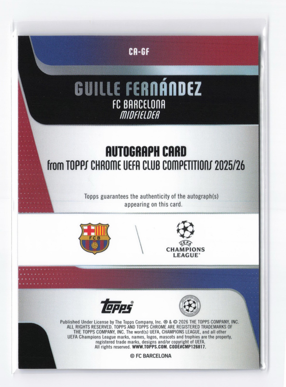 GUILLE FERNANDEZ 2025-26 Topps Chrome UEFA Club Competitions Auto #CA-GF RC view 2
