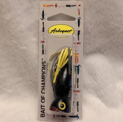Fred Arbogast Hula Popper 2-1/8'' 3/8 oz ''BLACK/BLK/YELLOW'' Topwater Fishing Lure