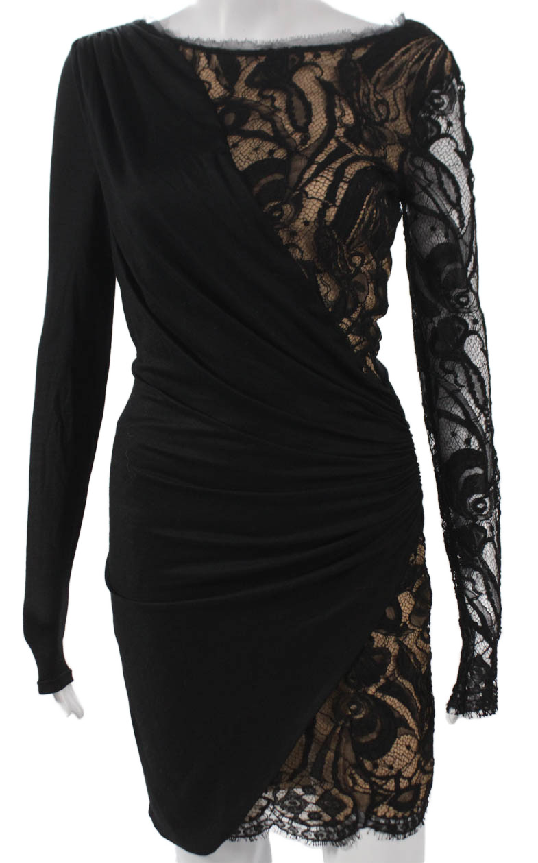 Emilio Pucci Women Black Wool Wrap Dress Boat Neck Long Sleeve Short Size XSFree Shipping in US $100+ Orders | $6.95 Orders Below