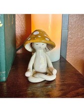 1PC Cute Yoga Mushroom Ornament – Meditation Sitting Resin Figurine Home Decor