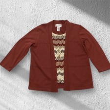 Alfred Dunner Women's Red Knit Cardigan Sweater Top Size S twofer w/necklace