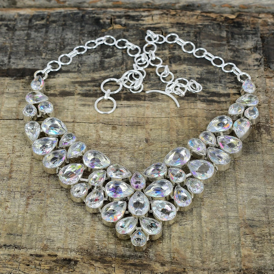 Unico Topazio Mistico Gemma Collana 925 Argento Sterling Fatto a Mano Gioielli - Immagine 3 di 4