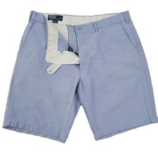 Vtg Polo Ralph Lauren 9" Shorts Mens 38 Blue Chambray Flat Front 100 Cotton