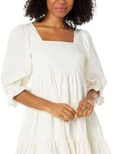 Madewell Cream Square-Neck Tiered Midi Dress with Puff Sleeves 14W NWT
