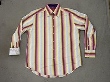 Robert Graham Shirt Mens XL Multicolor Stripe Embroidered Flip Cuff Pastel