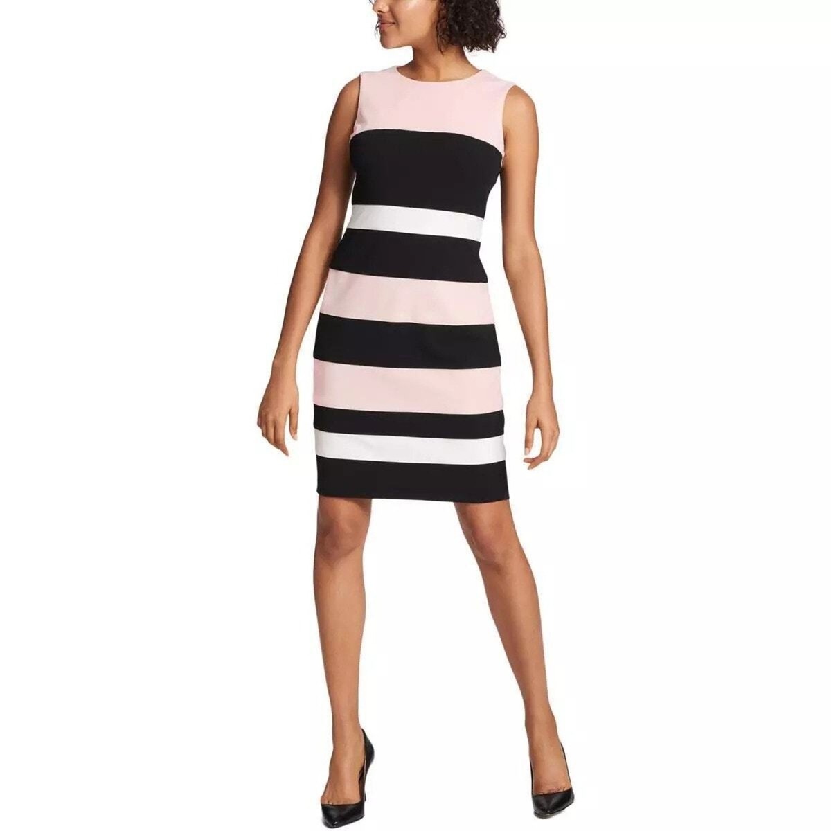 Tommy Hilfiger Women's Petite Scuba Crepe Sheath Dress, Pink/Navy/White  Size 10P