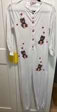 Vintage 80s Nikki Nicole Teddy Bear Pajamas Small One Piece Hearts Flap CUTE