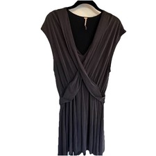 Free People Cupro Cap Sleeve Criss Cross Mini Dress Dark Gray Stretch Size XS