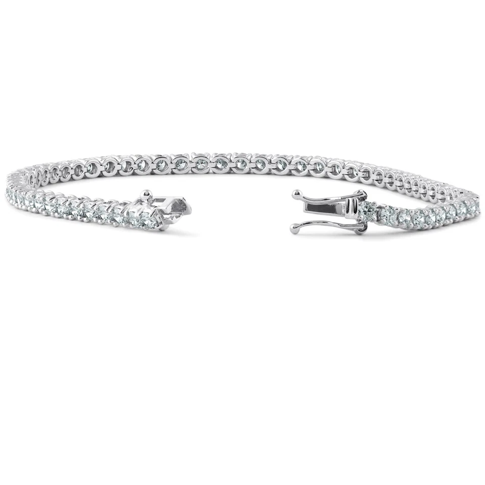 Brazalete de tenis de diamantes naturales de corte redondo de 5 quilates de oro blanco de 14 quilates para mujer de 7" Foto 3 de 4
