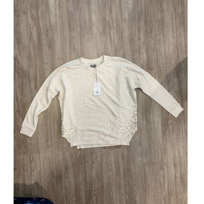 True Craft Oatmeal Lace Accent Knit Pullover Sweater Lightweight Crew Neck M