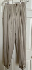 Escada Vintage Beige Wide Leg Cuff Pants Size 36 NWOT