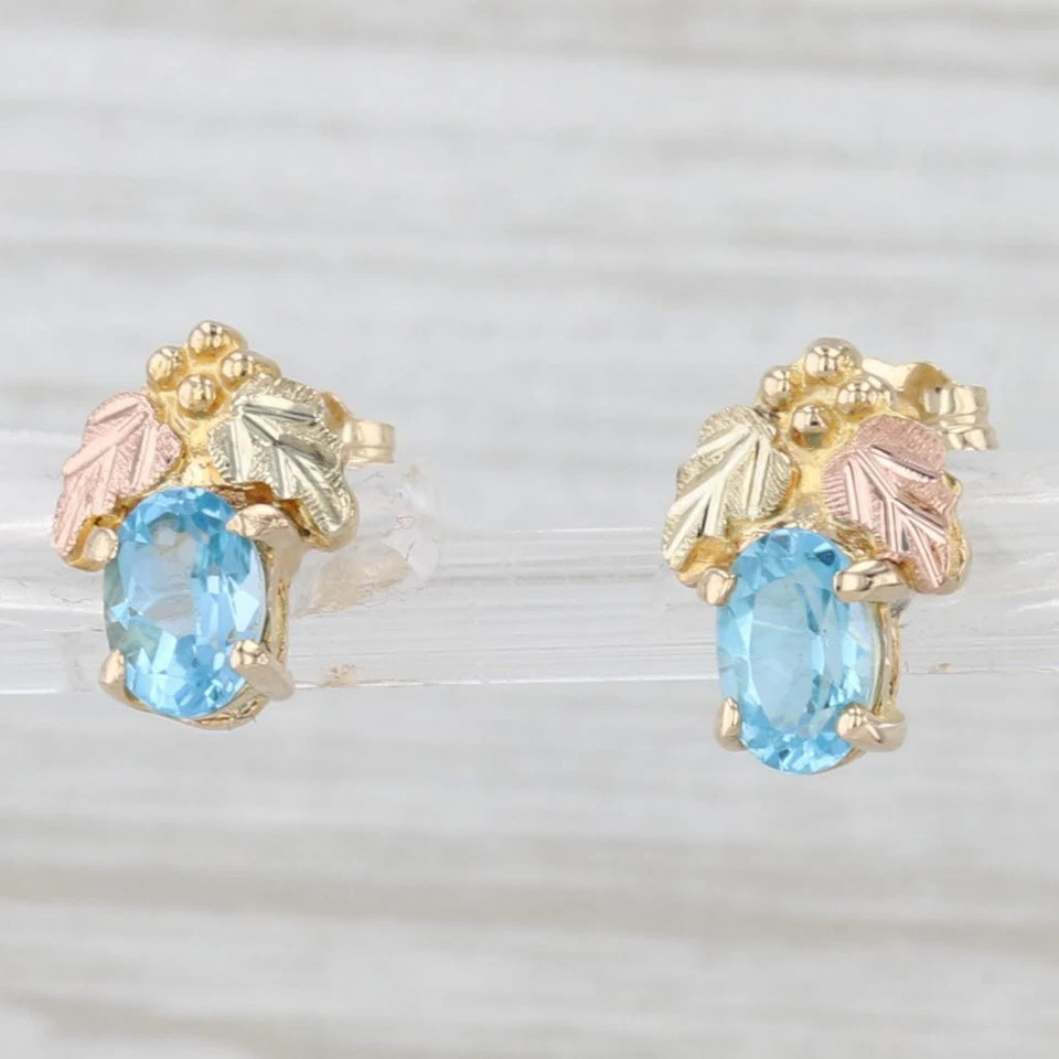 1.22 克拉蓝色黄玉耳钉 14k 黄金 Mt Rushmore 黑山金色 — 第 2/4 张图片