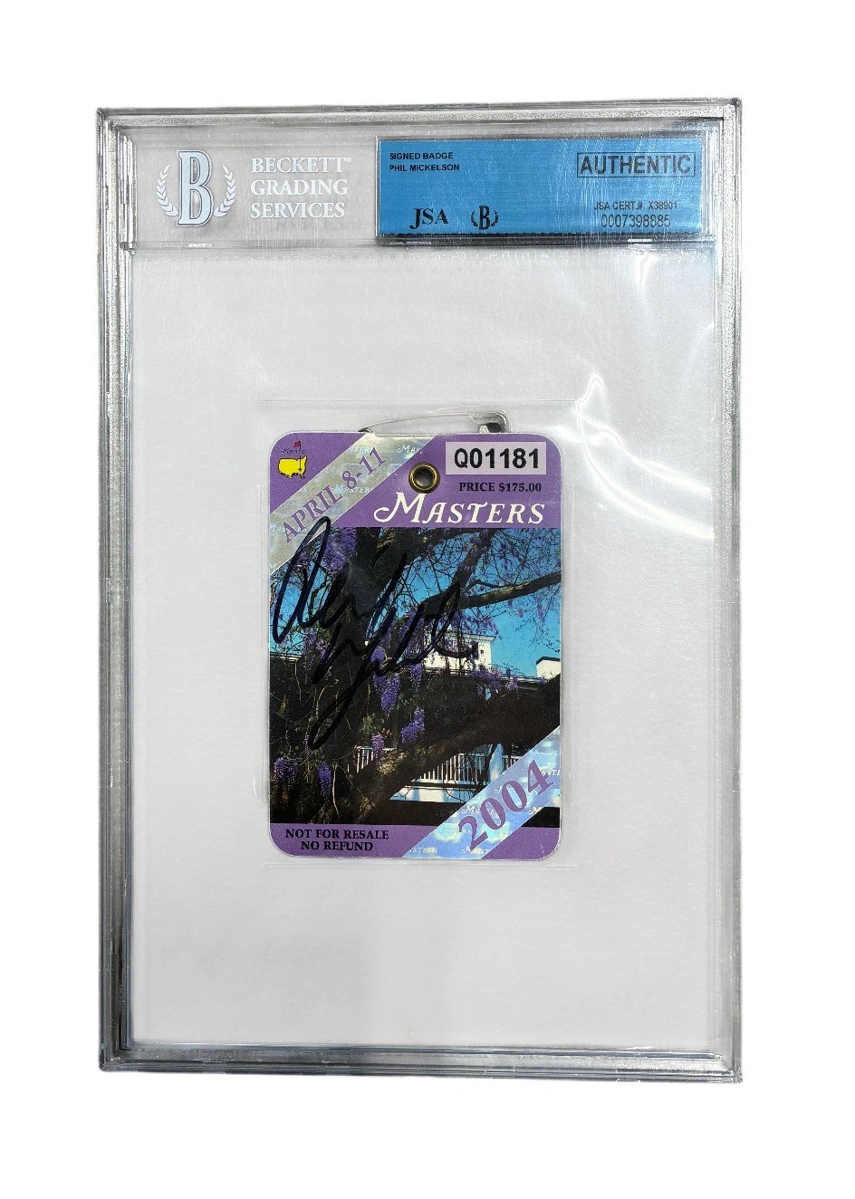 Phil Mickelson Signed Autographed 2004 Masters Champion Badge Ticket Beckett COA