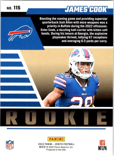 2022 Zenith Football #115 James Cook Rookie - Picture 2 of 2