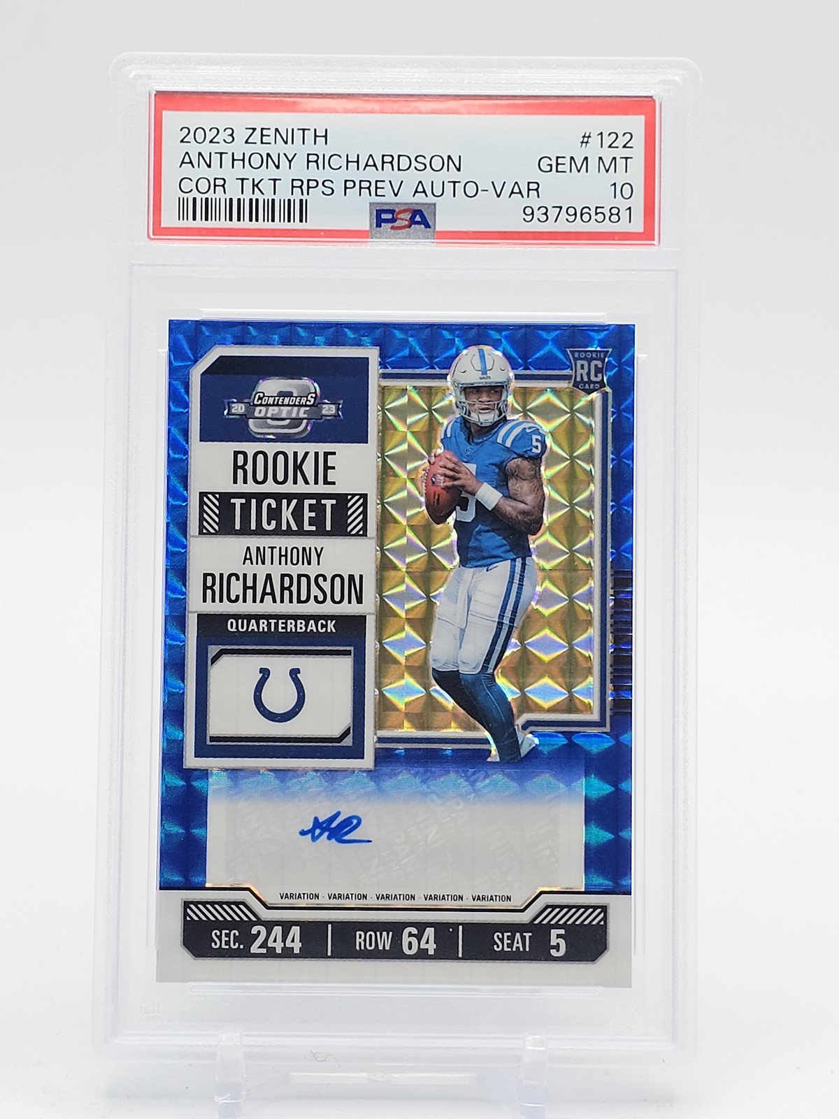 Anthony Richardson Panini Zenith Contenders Optic Rookie Ticket Rps Preview Autographs #122 Base