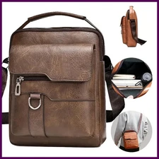 Multi-purpose men's shoulder bag for work, PU crossbody briefcase with.
