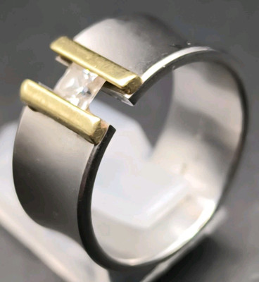 Vintage Steel A*D Ring Gold 585 Mit Glass Stein 