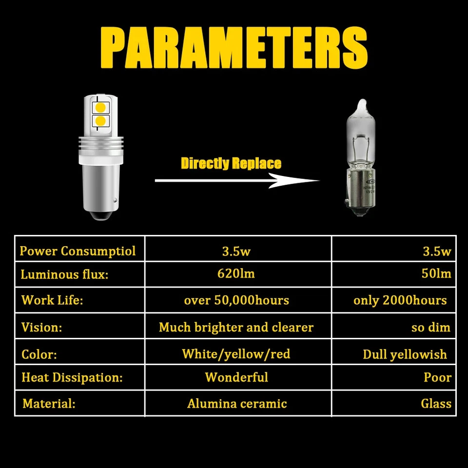 2PCS BAX9S H6W BA9S T4W Bay9s H21W T10 W5W PW24W LED Bulbs Backup Reverse Lights - Image 3 of 4