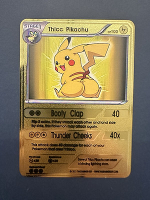 Thicc Pikachu Gold Metal Pokémon Promo Card Collectible/Gift/Display