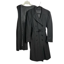 Double Breasted Wool Trench Pea Coat Mens 38R Black Zip Lined Overcoat Long