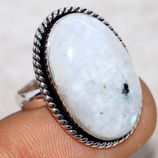 925 Silver Plated Rainbow Moonstone Ring US 7 Gifts Jewelry Fashionable GW