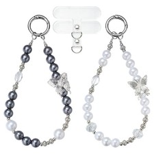 Beaded Phone Charm Wrist Strap for Case, Black White, 2 Pcs