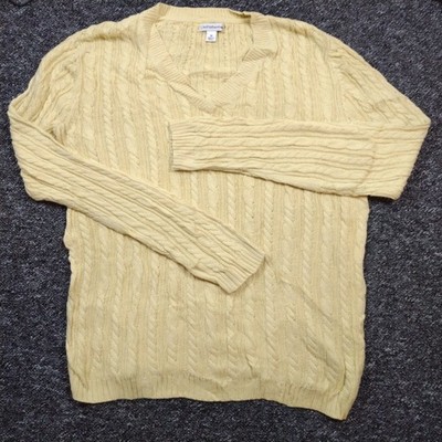 Croft & Barrow cremefarbener Pullover mit Zopfmuster und V-Ausschnitt Medium