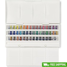 Watercolor Paint Set Pans Compact Case Excellent Tinting Mixing Tray New