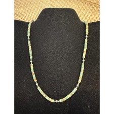 Turquoise Heishi Bead Necklace Sterling Silver 925 Southwestern 16 Inch Green