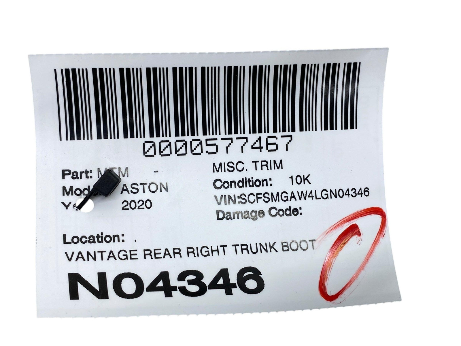 2019 - 2023 ASTON MARTIN VANTAGE RIGHT TRUNK TRIM COVER BLACK KY63-454K64-AA OEM