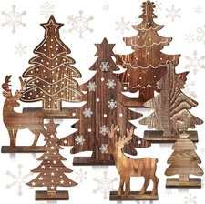 Barydat 8 Pcs Christmas Table Decorations Wooden Pine Rustic Color 
