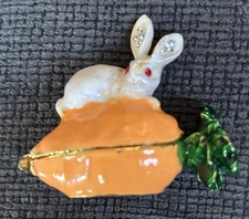 Easter Enameled Ring Box Bunny on Carrot Trinket Box, Rabbit Box