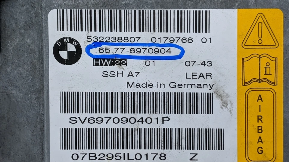 2006 Bmw 750i E65 OEM Rear Bag SRS Safety Computer Control Module 6970904 - Image 2 of 2