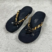 Vionic Shoes Womens Size 10 Black Leopard Print Thong Sandals Orthotic Support