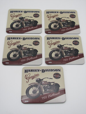 5er Set ''Harley-Davidson Genuine'' Nr. 2, Metall-Untersetzer - 9cm x 9cm