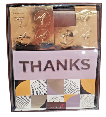 Papyrus Box of 7 Thank You Notes - 3 Dimensional with Golden Hummingbird Seals