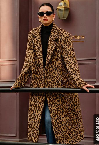 COMMENSE BETH DUTTON YELLOWSTONE LEOPARD CHEETAH ANIMAL PRINT COAT LONG M NWT - Picture 3 of 7