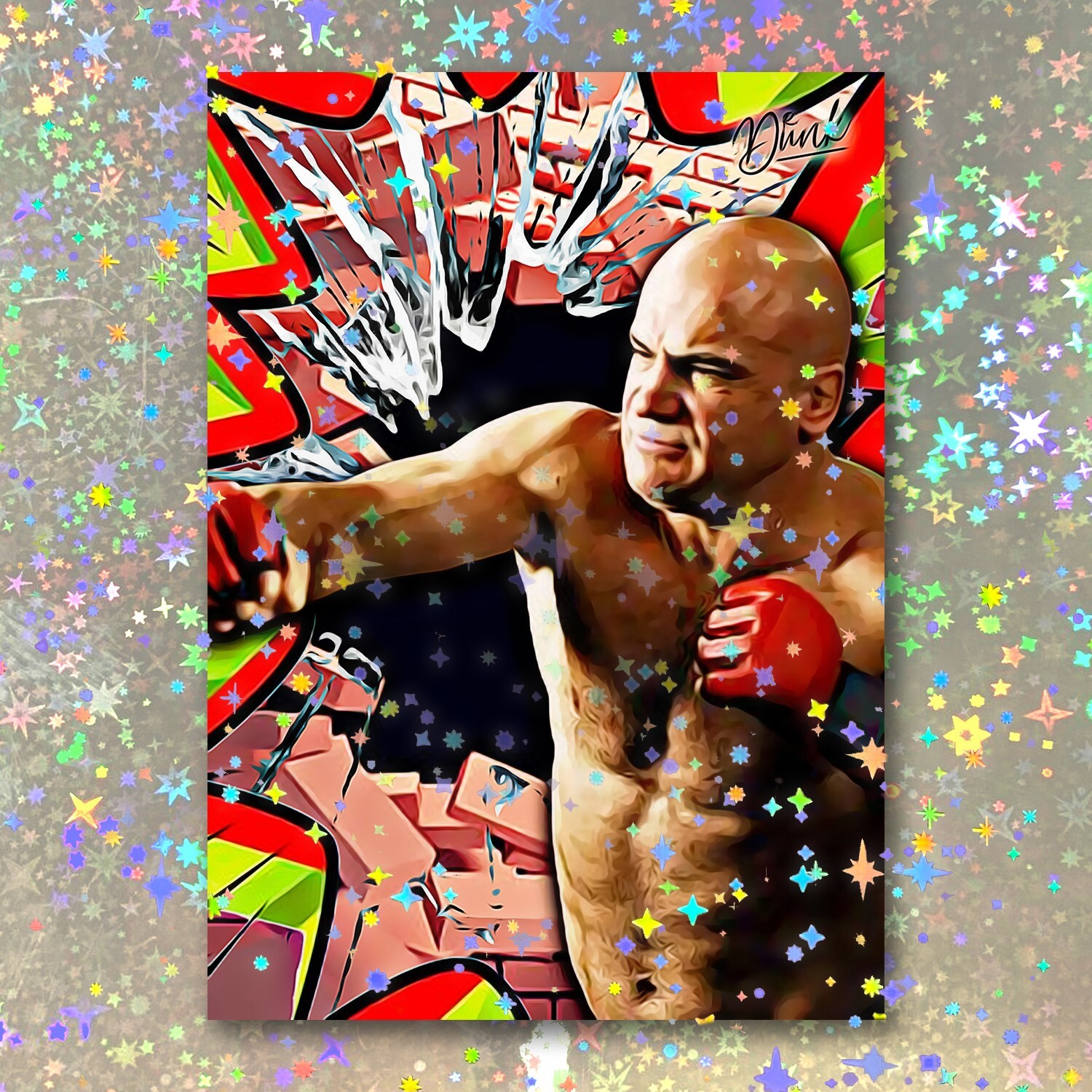 Bas Rutten Holographic Knockout Sketch Card Limited 1/5 Dr. Dunk Signed