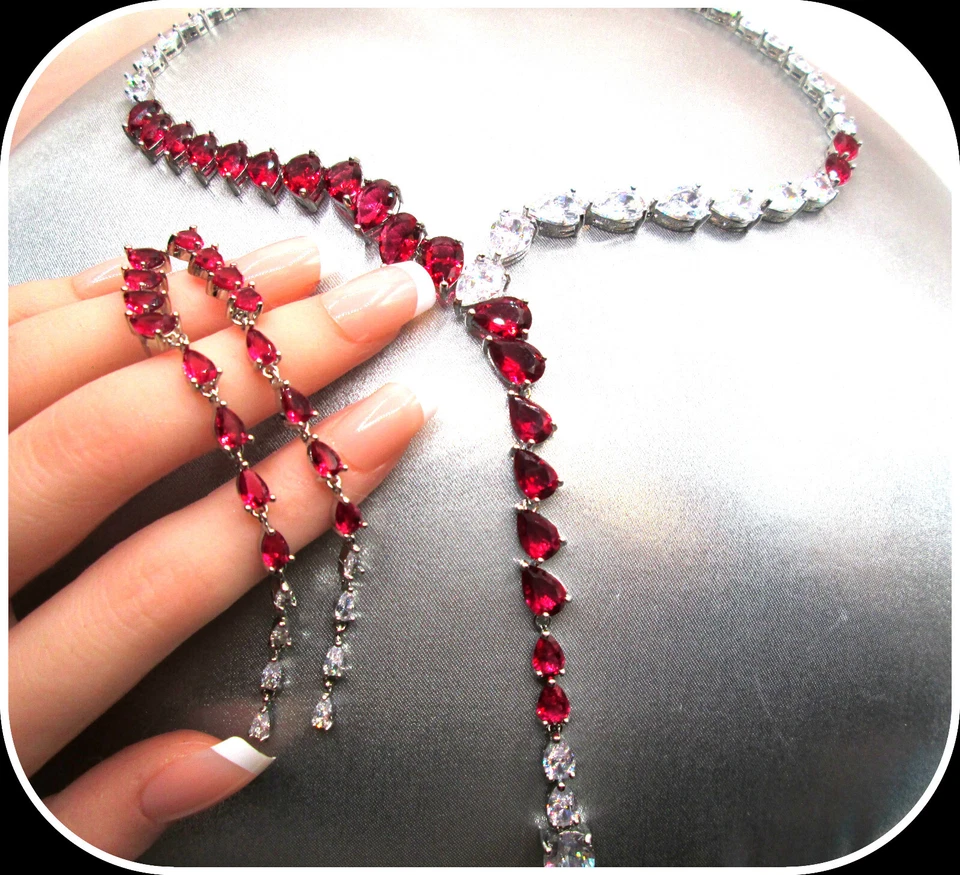 Ruby pear cut gemstone ladies Necklace Earrings Set For Brides party Weddings - Image 2 of 4