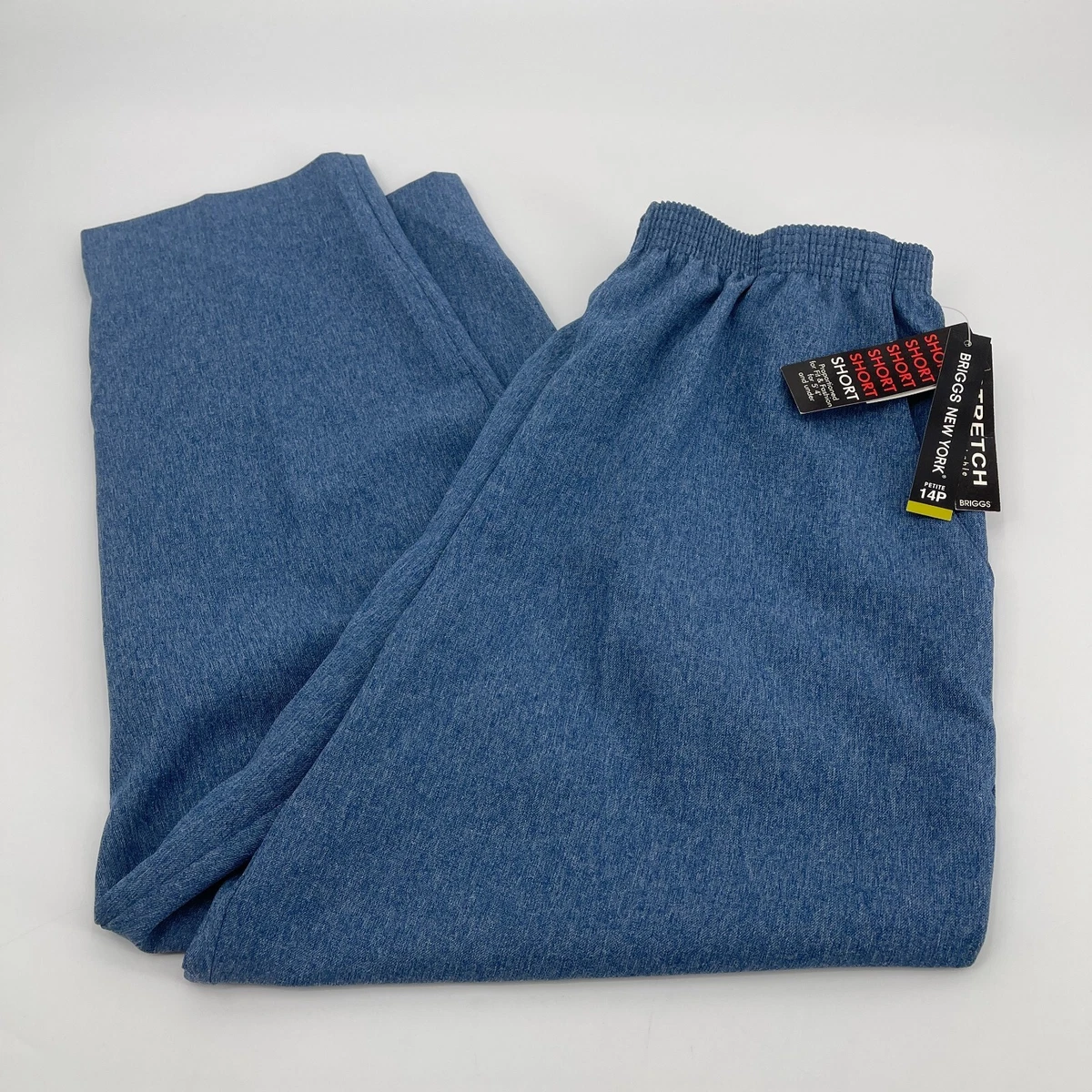 Briggs New York Womens Pants 14P Dress Pants Elastic Waist Pockets Blue Stretch