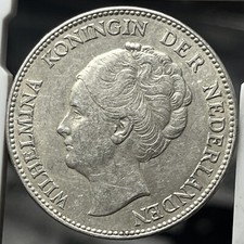 NETHERLANDS 1928 1 GULDEN #05 Silver .720 KM161 low mintage