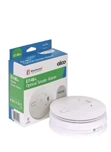 Aico Ei146e Optical Smoke Detector. Mains powered with Alkaline battery backup