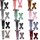 Women Girls Thigh High Long Socks Arm Warmer Fingerless Gloves Set Solid Color